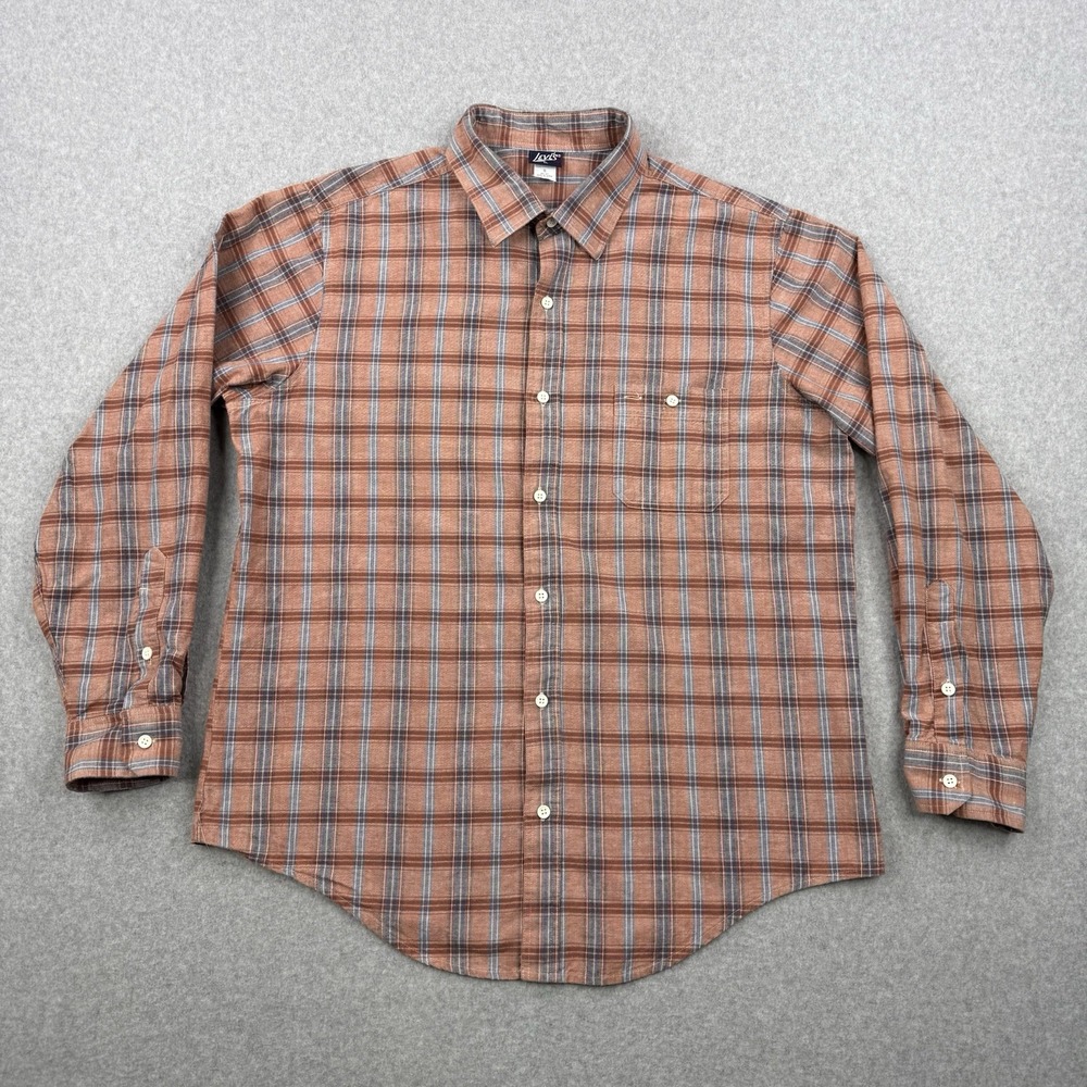 Vintage Levis Shirt Mens XL Red Blue Plaid 1980s Button Up Long Sleeve Cotton